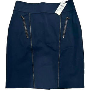 Sz 0 Petite NEW w Tag Navy Blue Ann Taylor Pencil  Skirt with Leather Trim